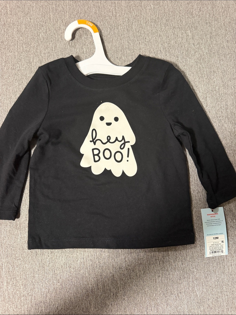 Black 'Hey Boo!' Ghost Graphic Long-Sleeve Kids Tee